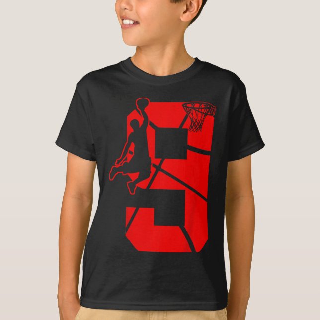 Kids 9 Year Old 9th Basketball Birthday PartyTheme T-Shirt (Front)