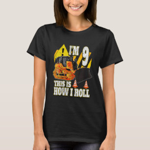 Kids 9 Year Old Birthday Bulldozer T-Shirt