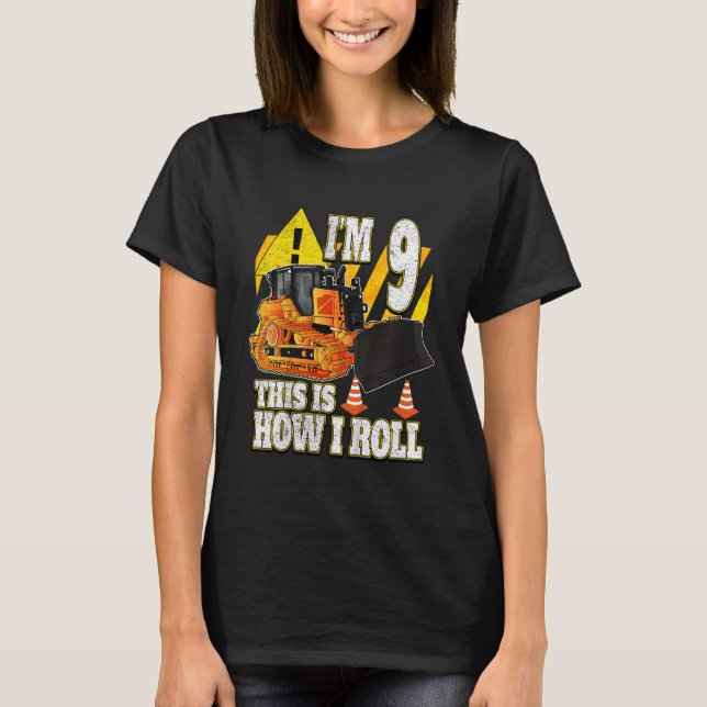 Kids 9 Year Old Birthday  Bulldozer T-Shirt (Front)