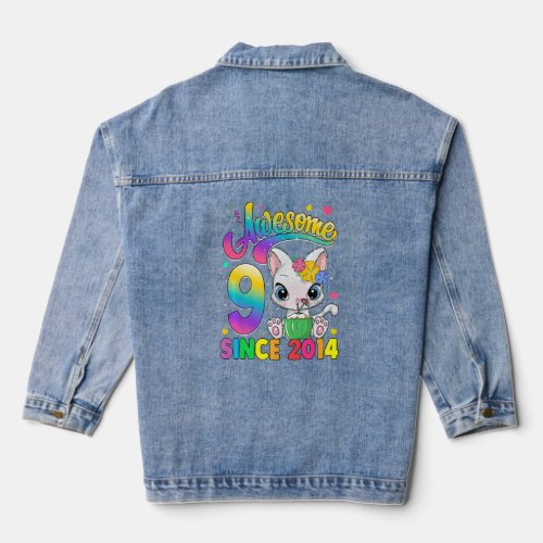 Kids 9 Year Old Cat Awesome Since 2014 Cat 9th Bir Denim Jacket