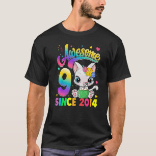 Kids 9 Year Old Cat Awesome Since 2014 Cat 9th Bir T-Shirt
