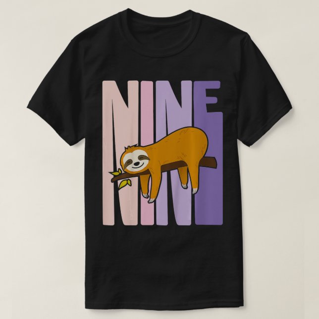 Kids 9 Year Old Cute Sloth Birthday Girl 9th Bday  T-Shirt (Design Front)
