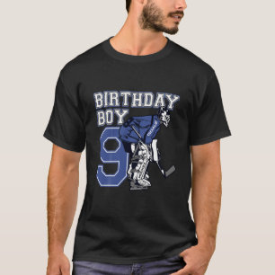 Kids 9 Year Old Ice Hockey Goalie Themed Birthday T-Shirt