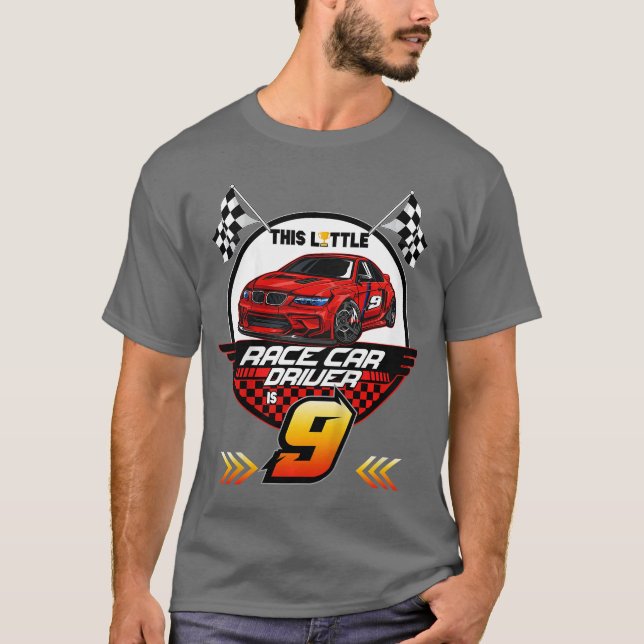 Kids 9 Year Old Race Birthday Tee 9th Racing Party (Front)