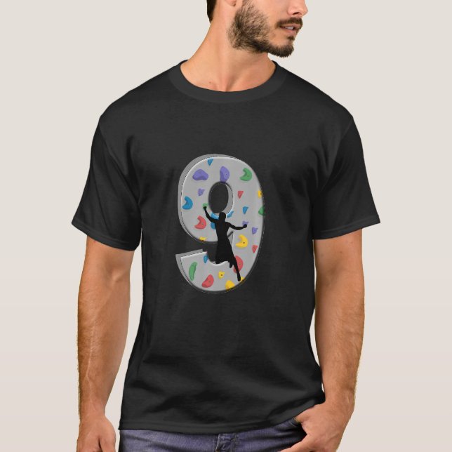 Kids 9 Years Old Climber Birthday Bouldering Climb T-Shirt (Front)