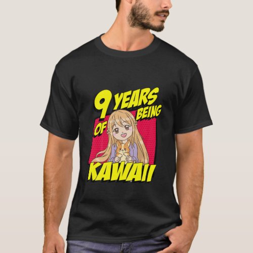 Kids 9Th Birthday Anime Girl 9 Year Of Being Kawai T_Shirt