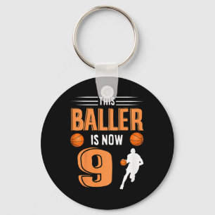Kids 9th Birthday Basketball Outfit This Baller Is Keychain