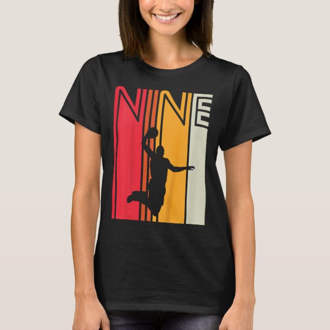 Kids 9th Birthday Bysketbyll Lover 9 Years Old Ret T-Shirt (Front)