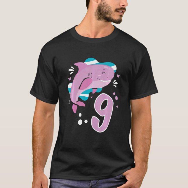 Kids 9th Birthday Girls Shark 9 years Old Ocean Sh T-Shirt (Front)