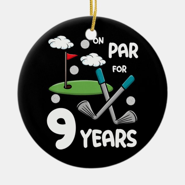 Kids 9th Birthday Golf Funny Golfer 9 Year Old Ceramic Ornament (Front)