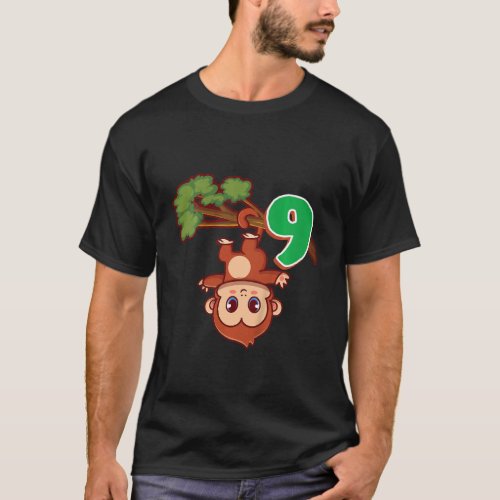 Kids 9th Birthday Party 9 Years Monkey Ape Zoo Ani T_Shirt