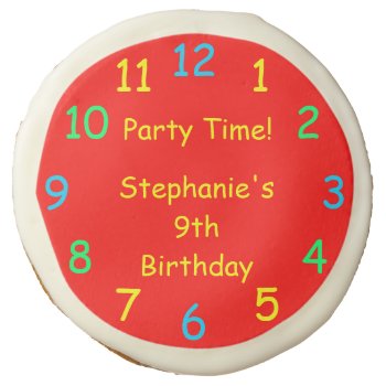 Kids 9th Birthday Party Favor  Red Clock  Name  Sugar Cookie by SocolikCardShop at Zazzle