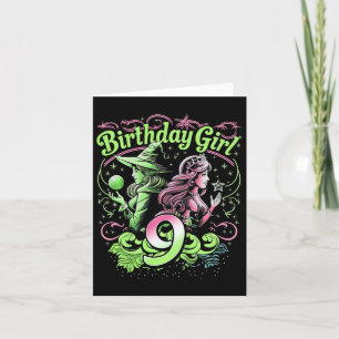 Kids 9th Birthday Witch Pink And Green 9 Years Old Card