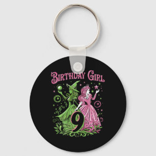 Kids 9th Birthday Witch Pink And Green 9 Years Old Keychain
