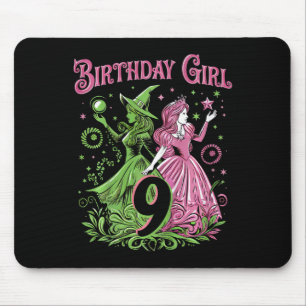Kids 9th Birthday Witch Pink And Green 9 Years Old Mouse Pad