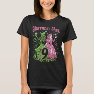 Kids 9th Birthday Witch Pink And Green 9 Years Old T-Shirt