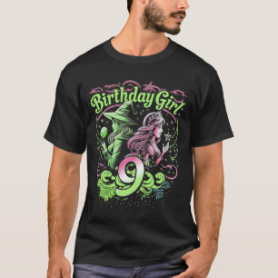 Kids 9th Birthday Witch Pink And Green 9 Years Old T-Shirt