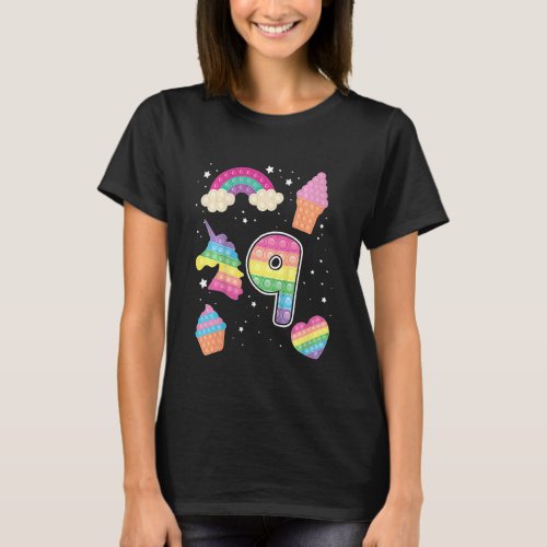 Kids 9th Magical Poppin Birthday Unicorn Popits 9  T_Shirt