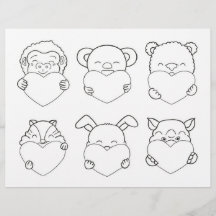 Kids Activity Animal Cartoon Hearts Coloring Page