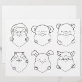 Kids Activity Animal Cartoon Hearts Coloring Page (Front/Back)