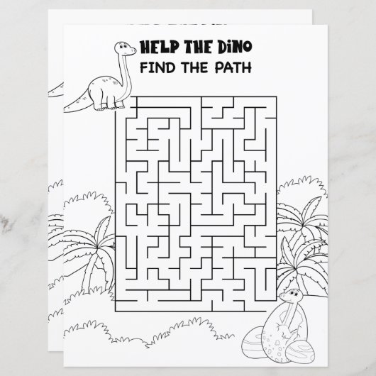 Kids Activity Cute Dinosaur Maze Fun Puzzle (Front/Back)