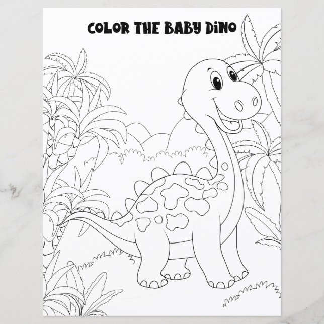 Kids Activity Cute Fun Dinosaur Coloring Page (Front)