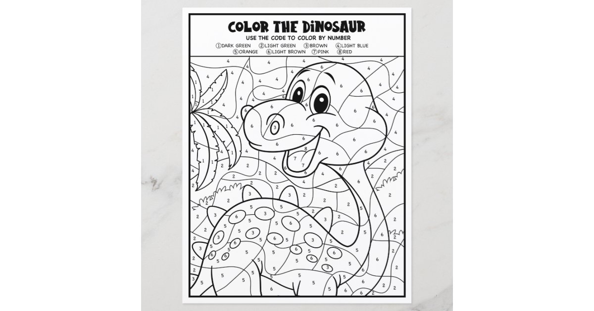 Kids Activity Dinosaur Coloring Page By Number | Zazzle.com