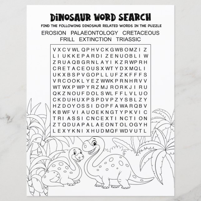 Kids Activity Dinosaur Puzzle Word Search (Front)