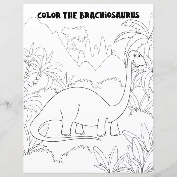 Kids Activity Fun Long Neck Dinosaur Coloring Page | Zazzle.com