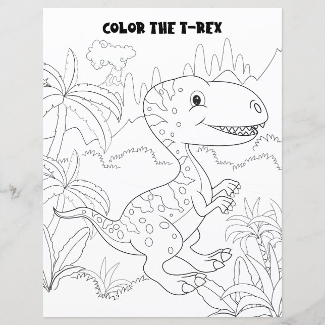 Kids Activity Fun T-Rex Dinosaur Coloring Page (Front)