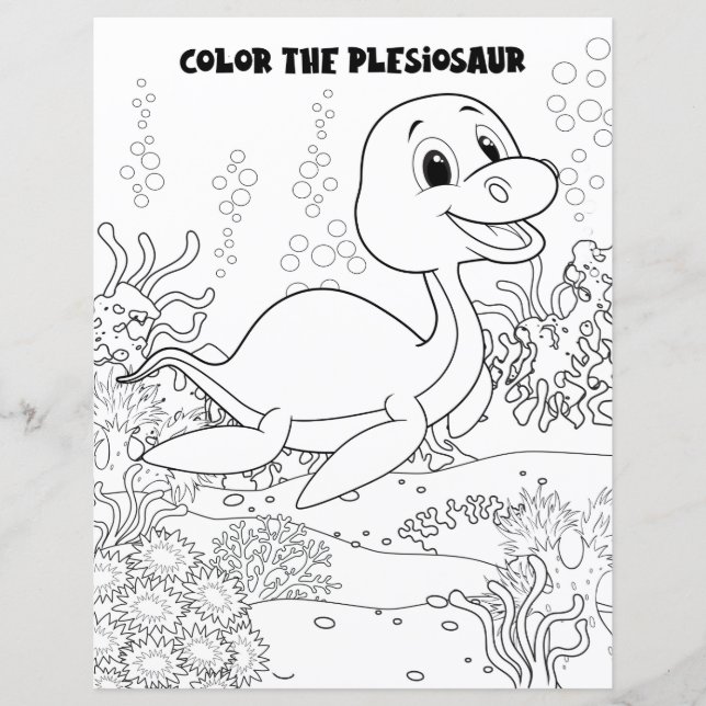 Kids Activity Plesiosaurus Dinosaur Coloring Page (Front)