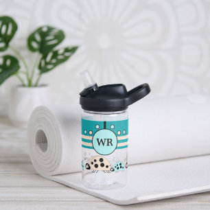 Kids add initials ladybugs turquoise cream water bottle