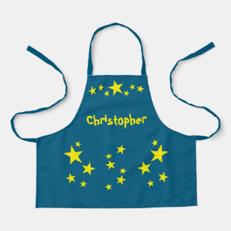 Kid's add name stars yellow blue apron