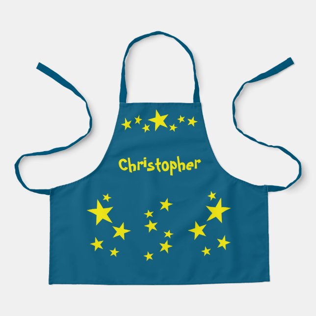 Kid's add name stars yellow blue apron (Front)