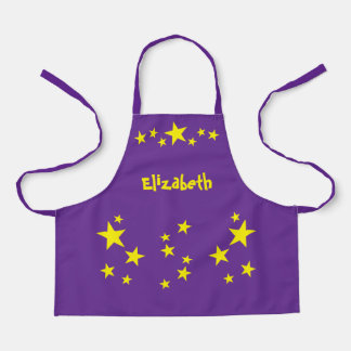 Kid's add name stars yellow purple apron