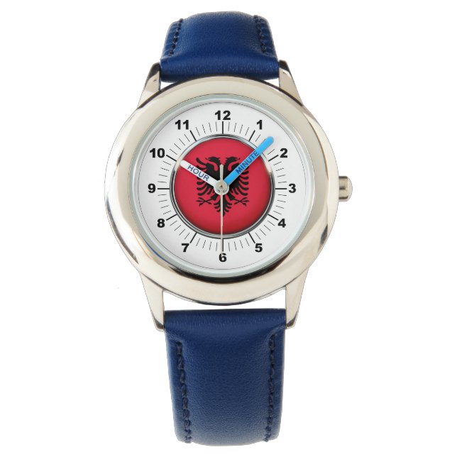 Kid's Adjustable Albania Flag Blue Number Watch (Front)