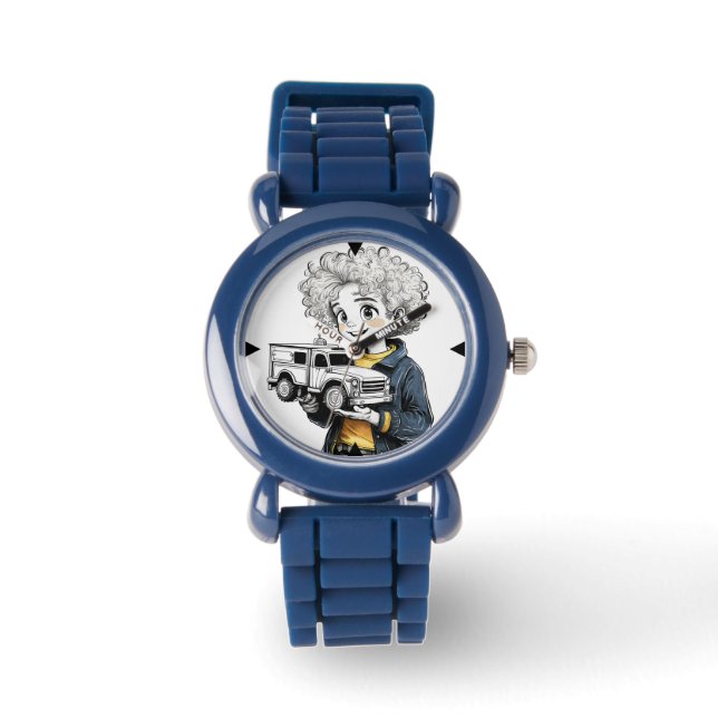 Kid's Adjustable Bezel Stainless Steel Black Watch (Front)