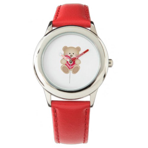 Kids Adjustable Bezel Stainless Steel Red Hearts  Watch