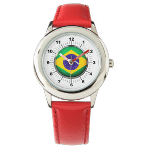Kid's Adjustable Brazil Flag Red Numbere Watch