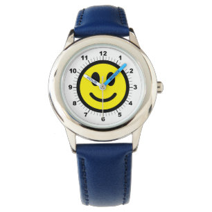 Kid's Adjustable Happy Face Blue Number Watch