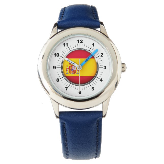 Kid's Adjustable Spain Flag Blue Number Watch (Front)