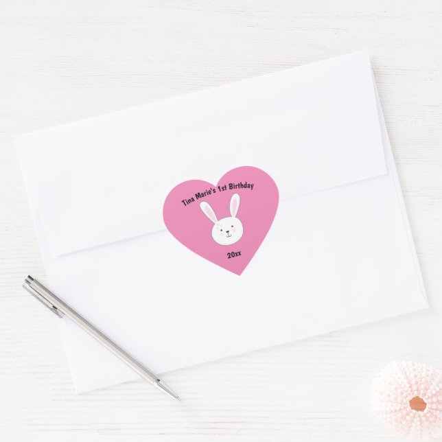 Kids Adorable Bunny Rabbit Easter Pink Hearts Heart Sticker (Envelope)