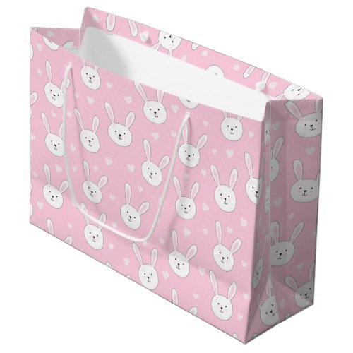 Kids Adorable Bunny Rabbit Easter Pink Hearts Large Gift Bag