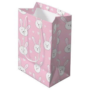 Kids Adorable Bunny Rabbit Easter Pink Hearts Medium Gift Bag