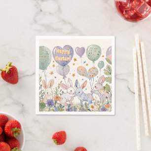 Kids' Adorable Easter Bunnies Pastel Floral Garden Napkins