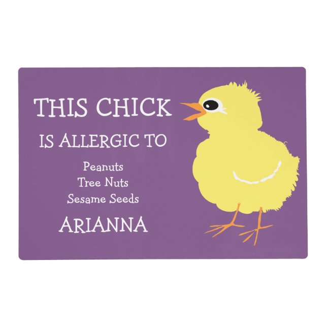 Kids Adorable Personalized Chick Food Allergy Placemat (Front)