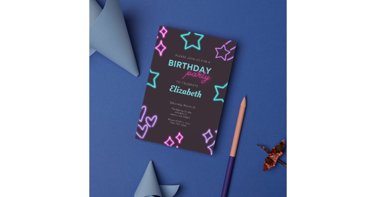 Kids Adult Neon Glow Birthday Party Invitation | Zazzle