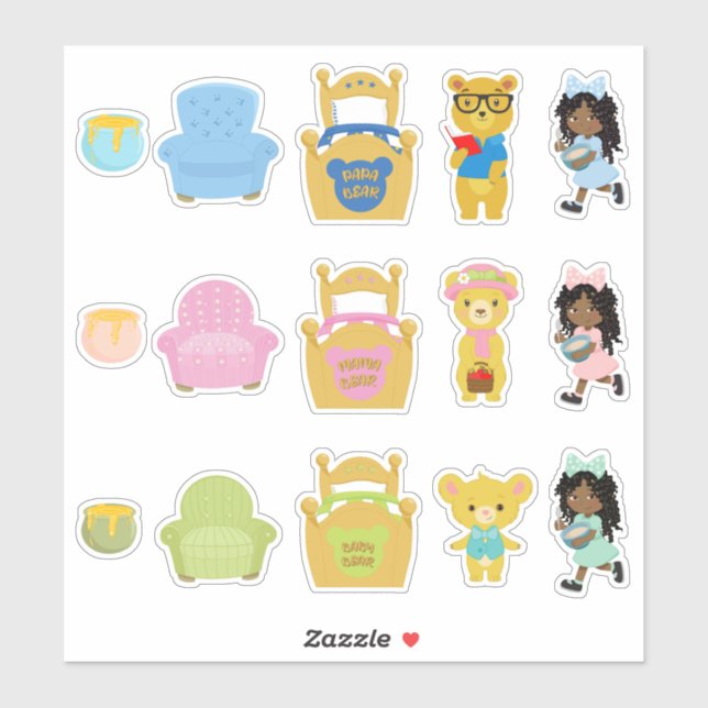 Kids African American Goldilocks & the Three Bears Sticker (Sheet)