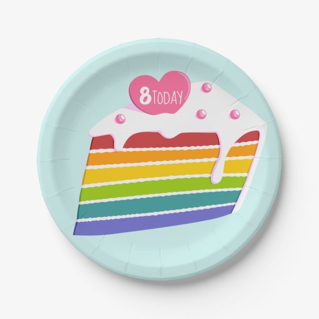 Kids Age Rainbow Layer Birthday Cake Paper Plates (Front)