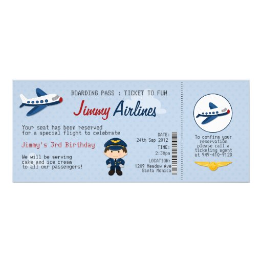 Kids Airline Ticket Birthday Party Invitation | Zazzle